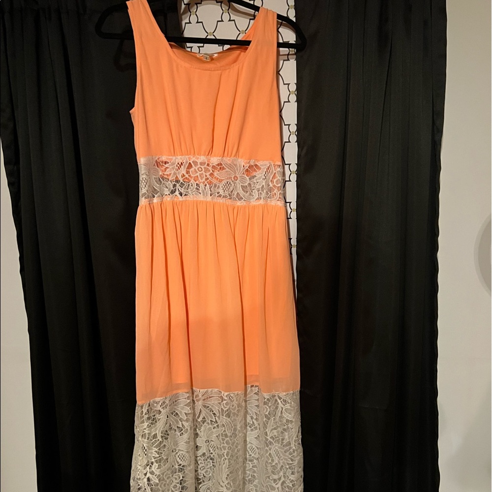 peach lace maxi dress